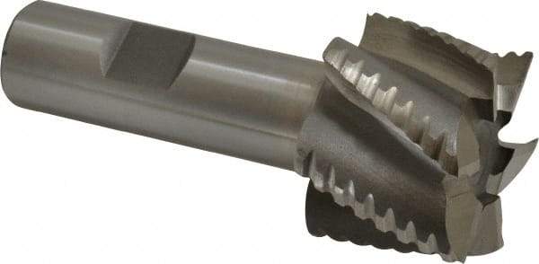 Interstate - 1-1/2" Diam, 1-1/8" LOC, 6 Flute Cobalt Roughing & Finishing Square End Mill - Uncoated, 3-3/8" OAL, 3/4" Shank Diam, Weldon Shank, 30° Helix, Non-Centercutting - Eagle Tool & Supply