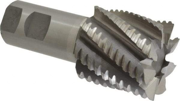 Interstate - 2" Diam, 2" LOC, 8 Flute Cobalt Roughing & Finishing Square End Mill - Uncoated, 4-1/2" OAL, 1-1/4" Shank Diam, Weldon Shank, 30° Helix, Non-Centercutting - Eagle Tool & Supply