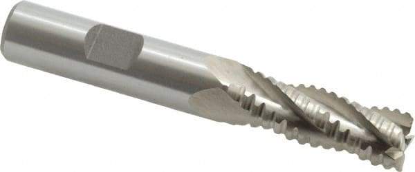 Interstate - 15/32" Diam, 1-1/4" LOC, 4 Flute Cobalt Roughing & Finishing Square End Mill - Uncoated, 3-1/4" OAL, 1/2" Shank Diam, Weldon Shank, 30° Helix, Non-Centercutting - Eagle Tool & Supply