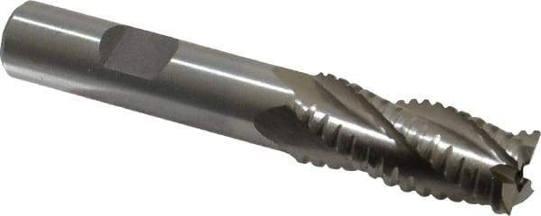 Interstate - 9/16" Diam, 1-3/8" LOC, 4 Flute Cobalt Roughing & Finishing Square End Mill - Uncoated, 3-3/8" OAL, 1/2" Shank Diam, Weldon Shank, 30° Helix, Non-Centercutting - Eagle Tool & Supply