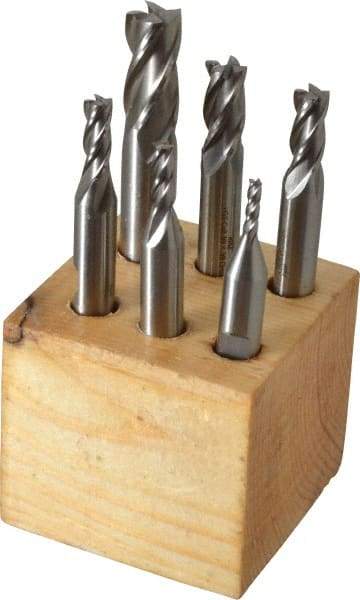 Interstate - 1/8 to 1/2", 4 Flute Square End Mill Set - Uncoated, Cobalt, Double End, 3/8 and 1/2" Shank Diam - Eagle Tool & Supply