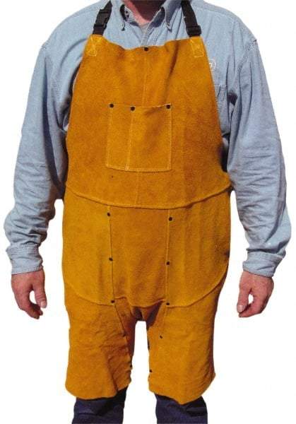 PRO-SAFE - 24 x 48" Flame Resistant/Retardant & Welding Split Leg Apron - Split Leather, 11 oz Material, Yellow, 0 Pockets - Eagle Tool & Supply