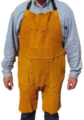 PRO-SAFE - 24 x 42" Flame Resistant/Retardant & Welding Split Leg Apron - Split Leather, 11 oz Material, Yellow, 0 Pockets - Eagle Tool & Supply