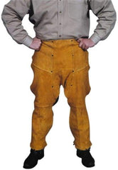 PRO-SAFE - Size Universal Leather with KevlarThread Flame Resistant/Retardant Chaps - No Pockets, Gold - Eagle Tool & Supply