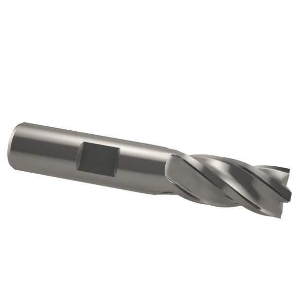 Interstate - 3/4", 1-5/8" LOC, 3/4" Shank Diam, 3-7/8" OAL, 4 Flute, Cobalt Square End Mill - Single End, Uncoated, Spiral Flute, 30° Helix, Centercutting, Right Hand Cut, Right Hand Flute - Eagle Tool & Supply