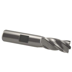Interstate - 3/4", 1-5/8" LOC, 3/4" Shank Diam, 3-7/8" OAL, 4 Flute, Cobalt Square End Mill - Single End, Uncoated, Spiral Flute, 30° Helix, Centercutting, Right Hand Cut, Right Hand Flute - Eagle Tool & Supply