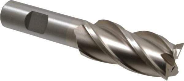 Interstate - 7/8", 1-7/8" LOC, 5/8" Shank Diam, 4" OAL, 4 Flute, Cobalt Square End Mill - Single End, Uncoated, Spiral Flute, 30° Helix, Centercutting, Right Hand Cut, Right Hand Flute - Eagle Tool & Supply