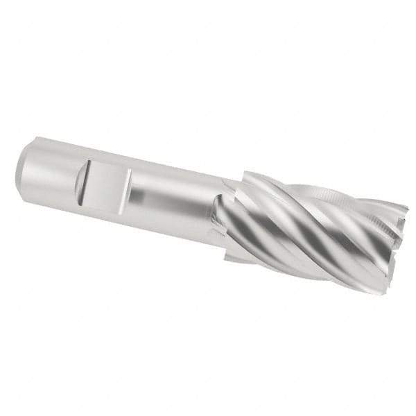 Interstate - 1-1/16", 1-5/8" LOC, 3/4" Shank Diam, 3-7/8" OAL, 6 Flute, Cobalt Square End Mill - Single End, Uncoated, Spiral Flute, 30° Helix, Centercutting, Right Hand Cut, Right Hand Flute - Eagle Tool & Supply