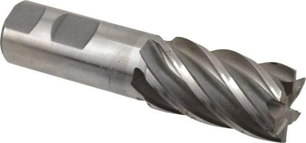 Interstate - 1-1/8", 2" LOC, 1" Shank Diam, 4-1/2" OAL, 6 Flute, Cobalt Square End Mill - Single End, Uncoated, Spiral Flute, 30° Helix, Centercutting, Right Hand Cut, Right Hand Flute - Eagle Tool & Supply
