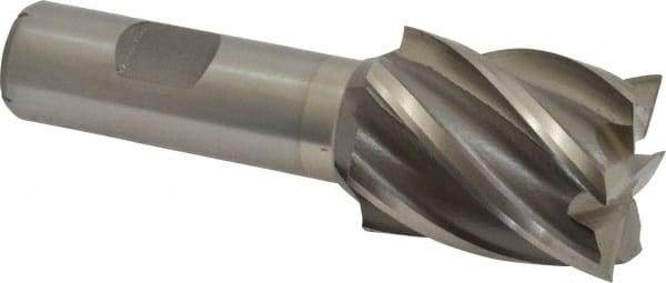 Interstate - 1-1/4", 1-1/2" LOC, 3/4" Shank Diam, 3-7/8" OAL, 6 Flute, Cobalt Square End Mill - Single End, Uncoated, Spiral Flute, 30° Helix, Centercutting, Right Hand Cut, Right Hand Flute - Eagle Tool & Supply