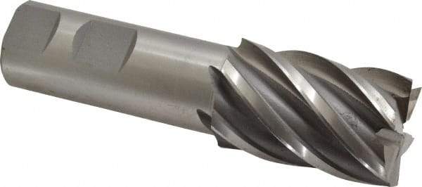 Interstate - 1-1/4", 2" LOC, 1" Shank Diam, 4-1/2" OAL, 6 Flute, Cobalt Square End Mill - Single End, Uncoated, Spiral Flute, 30° Helix, Centercutting, Right Hand Cut, Right Hand Flute - Eagle Tool & Supply