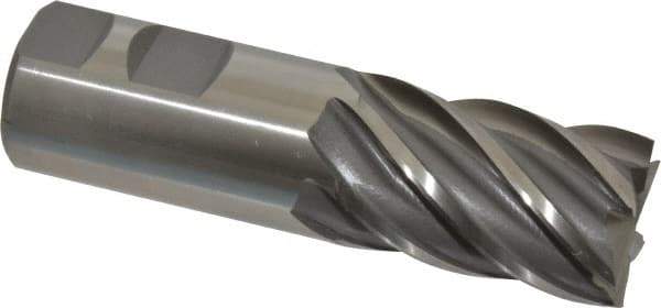 Interstate - 1-1/4", 2" LOC, 1-1/4" Shank Diam, 4-1/2" OAL, 6 Flute, Cobalt Square End Mill - Single End, Uncoated, Spiral Flute, 30° Helix, Centercutting, Right Hand Cut, Right Hand Flute - Eagle Tool & Supply