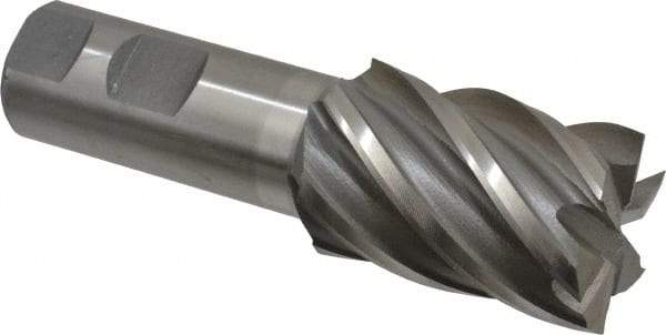 Interstate - 1-3/8", 2" LOC, 1" Shank Diam, 4-1/2" OAL, 6 Flute, Cobalt Square End Mill - Single End, Uncoated, Spiral Flute, 30° Helix, Centercutting, Right Hand Cut, Right Hand Flute - Eagle Tool & Supply