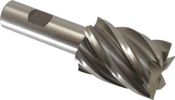 Interstate - 1-7/16", 2" LOC, 3/4" Shank Diam, 4-3/8" OAL, 6 Flute, Cobalt Square End Mill - Single End, Uncoated, Spiral Flute, 30° Helix, Centercutting, Right Hand Cut, Right Hand Flute - Eagle Tool & Supply