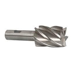 Interstate - 1-1/2", 2" LOC, 3/4" Shank Diam, 4-3/8" OAL, 6 Flute, Cobalt Square End Mill - Single End, Uncoated, Spiral Flute, 30° Helix, Centercutting, Right Hand Cut, Right Hand Flute - Eagle Tool & Supply