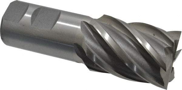 Interstate - 1-1/2", 2" LOC, 1-1/4" Shank Diam, 4-1/2" OAL, 6 Flute, Cobalt Square End Mill - Single End, Uncoated, Spiral Flute, 30° Helix, Centercutting, Right Hand Cut, Right Hand Flute - Eagle Tool & Supply