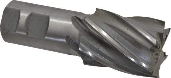 Interstate - 1-5/8", 2" LOC, 1-1/4" Shank Diam, 4-1/2" OAL, 6 Flute, Cobalt Square End Mill - Single End, Uncoated, Spiral Flute, 30° Helix, Centercutting, Right Hand Cut, Right Hand Flute - Eagle Tool & Supply