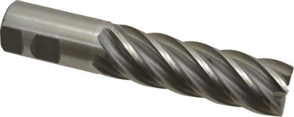 Interstate - 1-1/4", 4" LOC, 1-1/4" Shank Diam, 6-1/2" OAL, 6 Flute, Cobalt Square End Mill - Single End, Uncoated, Spiral Flute, 30° Helix, Centercutting, Right Hand Cut, Right Hand Flute - Eagle Tool & Supply