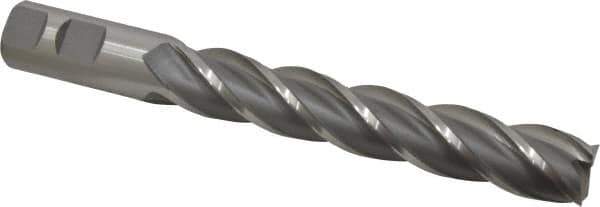 Interstate - 7/8", 5" LOC, 7/8" Shank Diam, 7-1/4" OAL, 4 Flute, Cobalt Square End Mill - Single End, Uncoated, Spiral Flute, 30° Helix, Centercutting, Right Hand Cut, Right Hand Flute - Eagle Tool & Supply