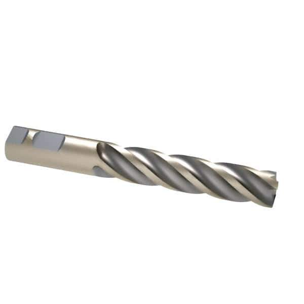 Interstate - 1-1/4", 6" LOC, 1-1/4" Shank Diam, 8-1/2" OAL, 4 Flute, Cobalt Square End Mill - Single End, Uncoated, Spiral Flute, 30° Helix, Centercutting, Right Hand Cut, Right Hand Flute - Eagle Tool & Supply