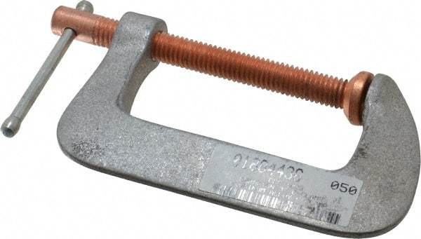 Made in USA - Light-Duty 3" Max Opening, 1-7/8" Throat Depth, Aluminum Alloy Standard C-Clamp - 1,100 Lb Capacity, 0" Min Opening, Standard Throat Depth - Eagle Tool & Supply