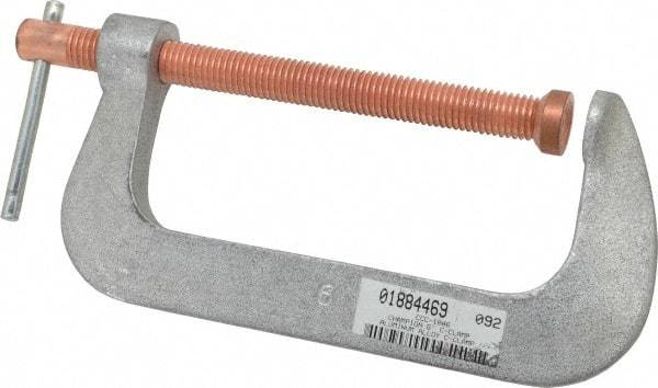 Made in USA - Light-Duty 6" Max Opening, 2-3/4" Throat Depth, Aluminum Alloy Standard C-Clamp - 2,000 Lb Capacity, 0" Min Opening, Standard Throat Depth - Eagle Tool & Supply