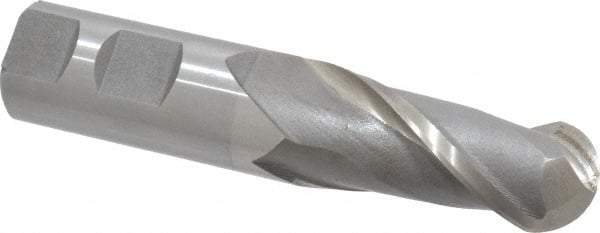 Interstate - 1" Diam, 2-1/4" LOC, 2 Flute Cobalt Ball End Mill - Uncoated, Single End, 4-3/4" OAL, 1" Shank Diam, Spiral Flute - Eagle Tool & Supply