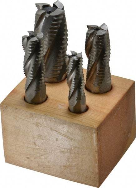 Interstate - 1/2 to 1", 4, 5 Flute Square End Mill Set - Uncoated, Cobalt, Single End, 1/2, 5/8, 3/4" Shank Diam, Centercutting - Eagle Tool & Supply