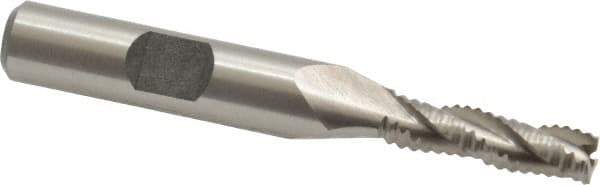 Interstate - 1/4" Diam, Coarse Pitch, 7/8" LOC, 3 Flute Cobalt Roughing Square End Mill - Uncoated, 2-11/16" OAL, 3/8" Shank Diam, Single End - Eagle Tool & Supply