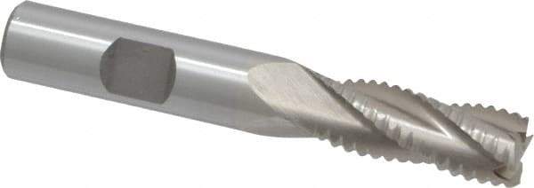 Interstate - 15/32" Diam, Coarse Pitch, 1-1/4" LOC, 4 Flute Cobalt Roughing Square End Mill - Uncoated, 3-1/4" OAL, 1/2" Shank Diam, Single End - Eagle Tool & Supply