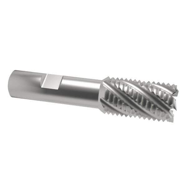 Interstate - 1-1/4" Diam, Coarse Pitch, 2" LOC, 6 Flute Cobalt Roughing Square End Mill - Uncoated, 4-1/4" OAL, 3/4" Shank Diam, Single End - Eagle Tool & Supply