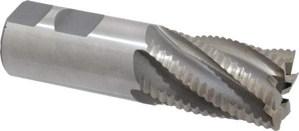 Interstate - 1-1/4" Diam, Coarse Pitch, 2" LOC, 6 Flute Cobalt Roughing Square End Mill - Uncoated, 4-1/2" OAL, 1-1/4" Shank Diam, Single End - Eagle Tool & Supply