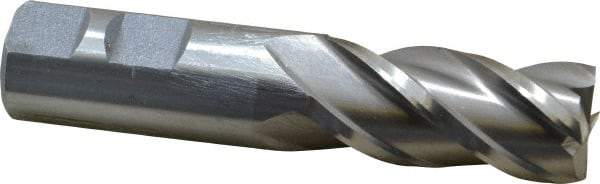 Interstate - 7/8", 1-7/8" LOC, 7/8" Shank Diam, 4-1/8" OAL, 4 Flute, High Speed Steel Square End Mill - Single End, Uncoated, Spiral Flute, 30° Helix, Centercutting, Right Hand Cut, Right Hand Flute - Eagle Tool & Supply