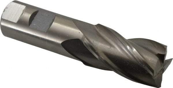 Interstate - 1-1/8", 2" LOC, 1" Shank Diam, 4-1/2" OAL, 4 Flute, High Speed Steel Square End Mill - Single End, Uncoated, Spiral Flute, 30° Helix, Centercutting, Right Hand Cut, Right Hand Flute - Eagle Tool & Supply