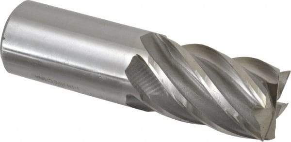 Interstate - 1-1/4", 2" LOC, 1-1/4" Shank Diam, 4-1/2" OAL, 6 Flute, High Speed Steel Square End Mill - Single End, Uncoated, Spiral Flute, 30° Helix, Centercutting, Right Hand Cut, Right Hand Flute - Eagle Tool & Supply