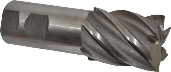 Interstate - 1-1/2", 2" LOC, 1-1/4" Shank Diam, 4-1/2" OAL, 6 Flute, High Speed Steel Square End Mill - Single End, Uncoated, Spiral Flute, 30° Helix, Centercutting, Right Hand Cut, Right Hand Flute - Eagle Tool & Supply