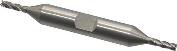Interstate - 1/8", 3/8" LOC, 3/8" Shank Diam, 3-1/16" OAL, 4 Flute, High Speed Steel Square End Mill - Double End, Uncoated, Spiral Flute, 30° Helix, Centercutting, Right Hand Cut, Right Hand Flute - Eagle Tool & Supply
