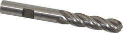 Interstate - 3/8" Diam, 1-1/2" LOC, 4 Flute High Speed Steel Ball End Mill - Uncoated, Single End, 3-1/4" OAL, 3/8" Shank Diam, Spiral Flute - Eagle Tool & Supply