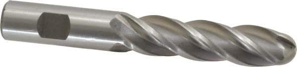 Interstate - 3/4" Diam, 3" LOC, 4 Flute High Speed Steel Ball End Mill - Uncoated, Single End, 5-1/4" OAL, 3/4" Shank Diam, Spiral Flute - Eagle Tool & Supply