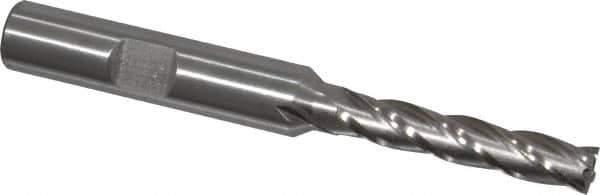 Interstate - 1/4", 1-1/4" LOC, 3/8" Shank Diam, 3-1/16" OAL, 4 Flute, High Speed Steel Square End Mill - Single End, Uncoated, Spiral Flute, 30° Helix, Centercutting, Right Hand Cut, Right Hand Flute - Eagle Tool & Supply