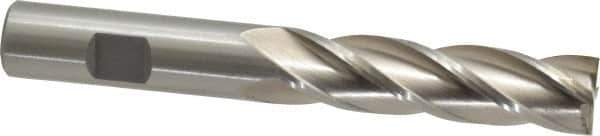 Interstate - 5/8", 2-1/2" LOC, 5/8" Shank Diam, 4-5/8" OAL, 4 Flute, High Speed Steel Square End Mill - Single End, Uncoated, Spiral Flute, 30° Helix, Centercutting, Right Hand Cut, Right Hand Flute - Eagle Tool & Supply