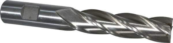 Interstate - 3/4", 3" LOC, 3/4" Shank Diam, 5-1/4" OAL, 4 Flute, High Speed Steel Square End Mill - Single End, Uncoated, Spiral Flute, 30° Helix, Centercutting, Right Hand Cut, Right Hand Flute - Eagle Tool & Supply