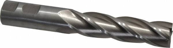 Interstate - 7/8", 3-1/2" LOC, 7/8" Shank Diam, 5-3/4" OAL, 4 Flute, High Speed Steel Square End Mill - Single End, Uncoated, Spiral Flute, 30° Helix, Centercutting, Right Hand Cut, Right Hand Flute - Eagle Tool & Supply