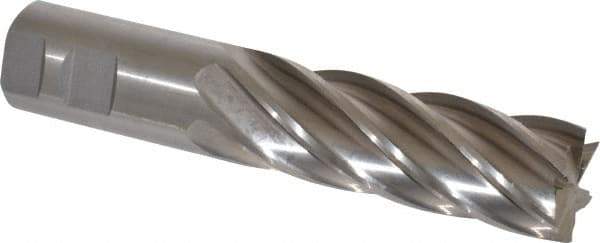Interstate - 1-1/4", 4" LOC, 1-1/4" Shank Diam, 6-1/2" OAL, 6 Flute, High Speed Steel Square End Mill - Single End, Uncoated, Spiral Flute, 30° Helix, Centercutting, Right Hand Cut, Right Hand Flute - Eagle Tool & Supply