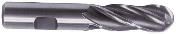 Hertel - 11mm Diam, 1" LOC, 4 Flute Cobalt Ball End Mill - Uncoated, Single End, 2-11/16" OAL, 3/8" Shank Diam - Eagle Tool & Supply