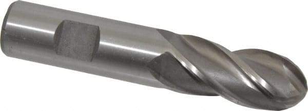 Interstate - 3/4" Diam, 1-5/8" LOC, 4 Flute High Speed Steel Ball End Mill - Uncoated, Single End, 3-7/8" OAL, 3/4" Shank Diam, Spiral Flute - Eagle Tool & Supply