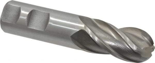 Interstate - 1" Diam, 2" LOC, 4 Flute High Speed Steel Ball End Mill - Uncoated, Single End, 4-1/2" OAL, 1" Shank Diam, Spiral Flute - Eagle Tool & Supply