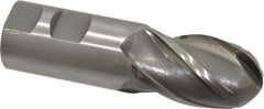 Interstate - 1-1/4" Diam, 2" LOC, 4 Flute High Speed Steel Ball End Mill - Uncoated, Single End, 4-1/2" OAL, 1-1/4" Shank Diam, Spiral Flute - Eagle Tool & Supply