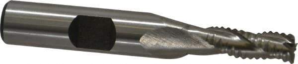 Interstate - 1/4" Diam, Coarse Pitch, 5/8" LOC, 3 Flute Cobalt Roughing Square End Mill - Uncoated, 2-7/16" OAL, 3/8" Shank Diam, Single End, Centercutting - Eagle Tool & Supply