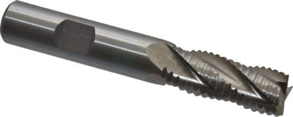 Interstate - 1/2" Diam, Coarse Pitch, 1-1/4" LOC, 4 Flute Cobalt Roughing Square End Mill - Uncoated, 3-1/4" OAL, 1/2" Shank Diam, Single End, Centercutting - Eagle Tool & Supply